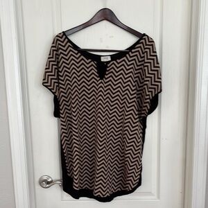 Chevron Patterned Black and Tan Women's Top